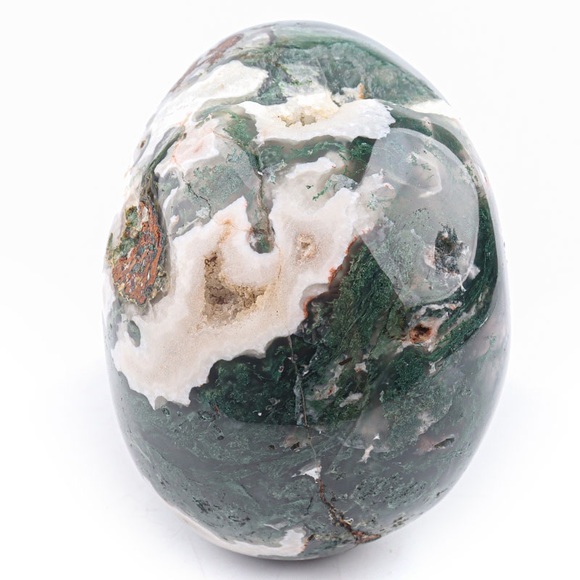 Moss Agate Druzy Geode Skull Carving - Picture 4 of 11